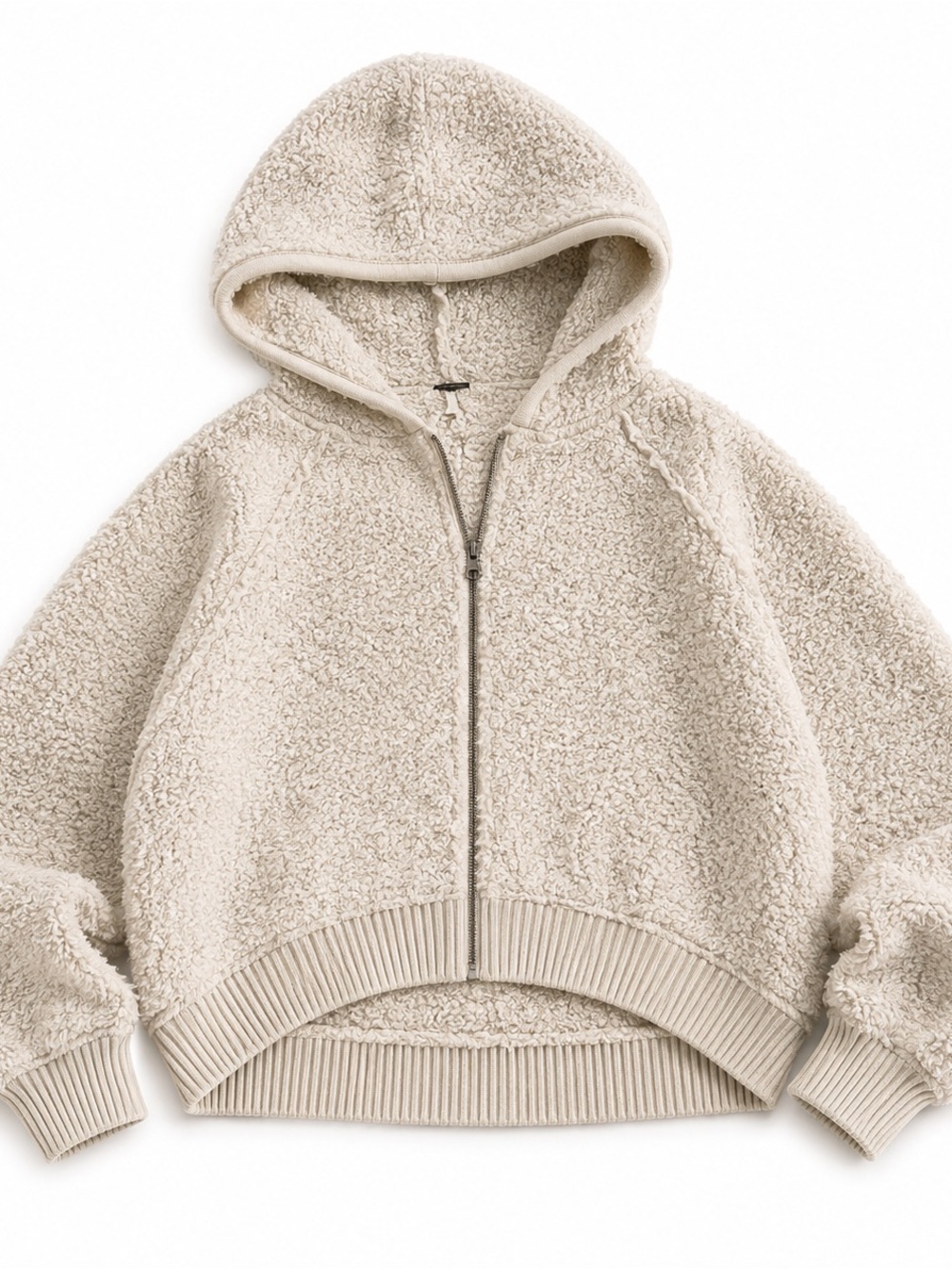 Free People furry time bouclé hooded jacket Medium